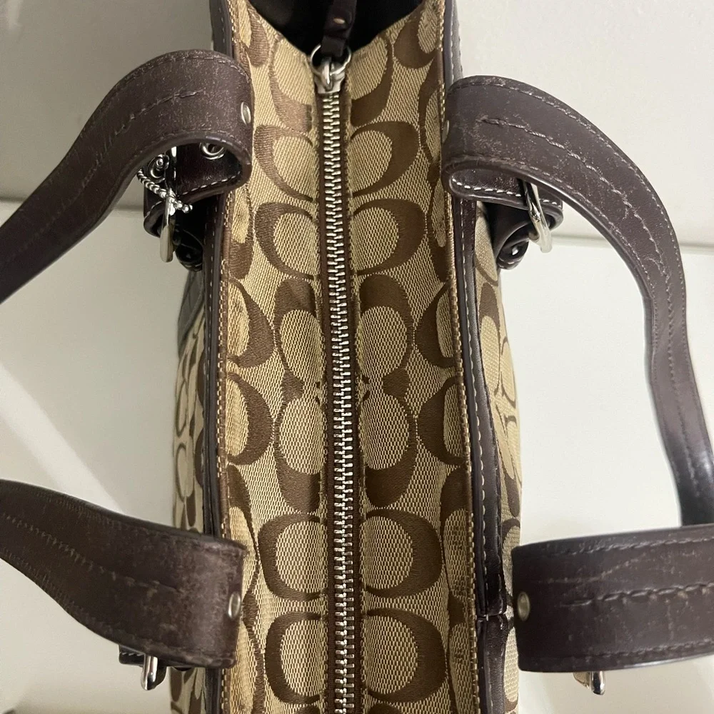 Vintage Y2K Coach Khaki & Brown Signature Canvas Tote